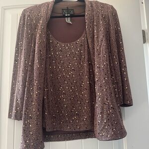 Alex Evenings Women's Sequin Jacket and Top Set - Brown